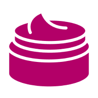Pink cream jar icon on black background.